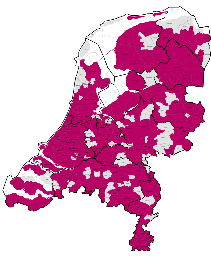 Kaart van gemeenten die zijn aangesloten bij het actieprogramma Eén tegen eenzaamheid